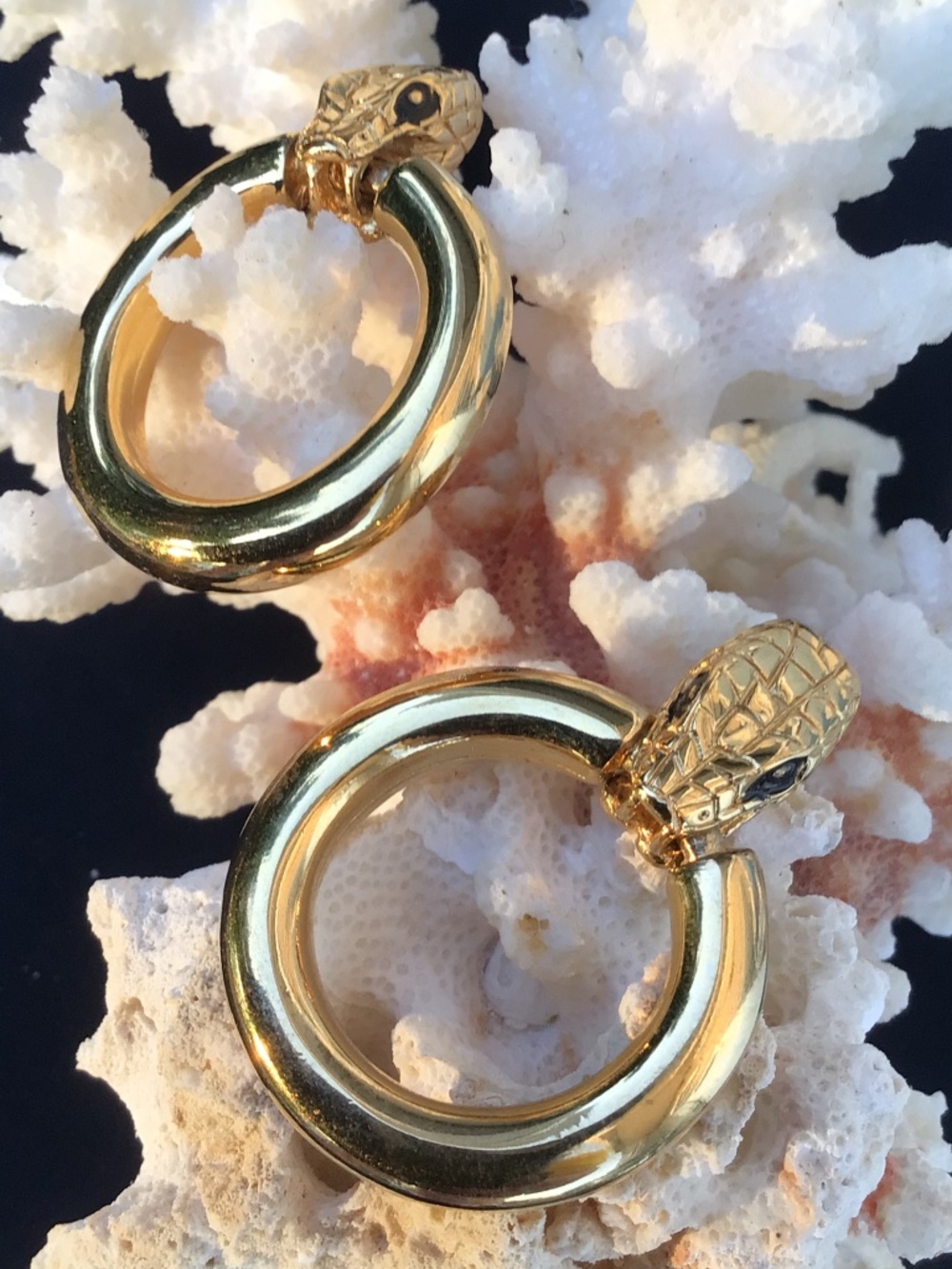 Stylish 80s Givenchy “Serpent Loop” Statement Earrings Gold-tone
